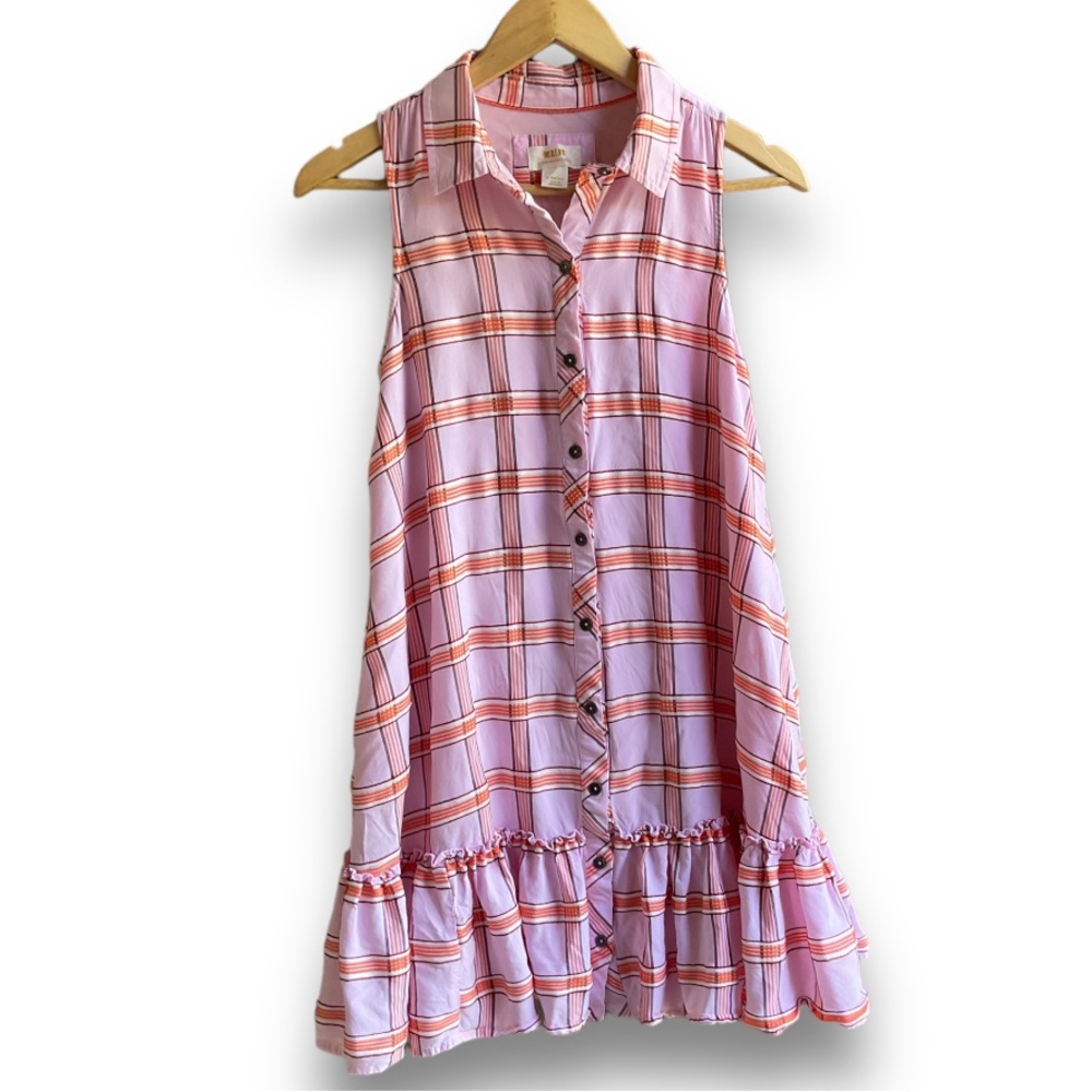 Maeve by Anthropologie Flounced Pink Plaid Sleeveless Preppy Mini Dress EUC XS